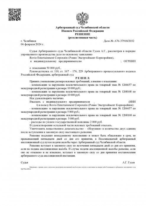 Картинка Нарушение исключительных прав на товарные знаки Angry Berds